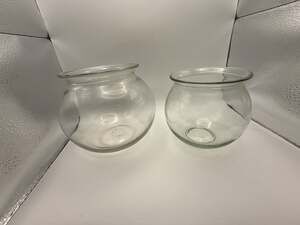 Set of 2 Small Clear Glass Bubble Bowls with Rolled Rims